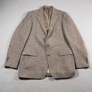 Harris Tweed Sport Coat Men 44R Brown Herringbone Blazer Handwoven Scottish Wool